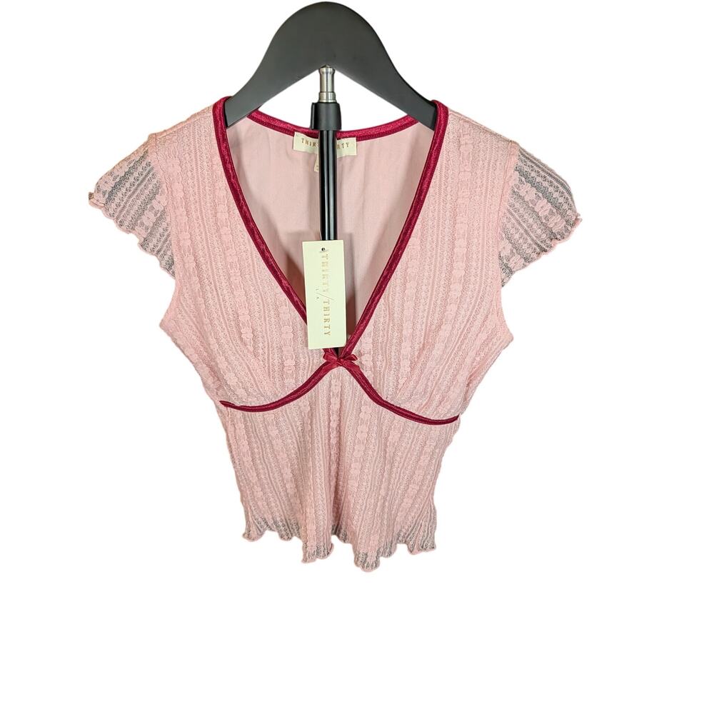 Thirty Thirty LA Pink Lace Knit Babydoll Top NWT Size S Coquette Balletcore